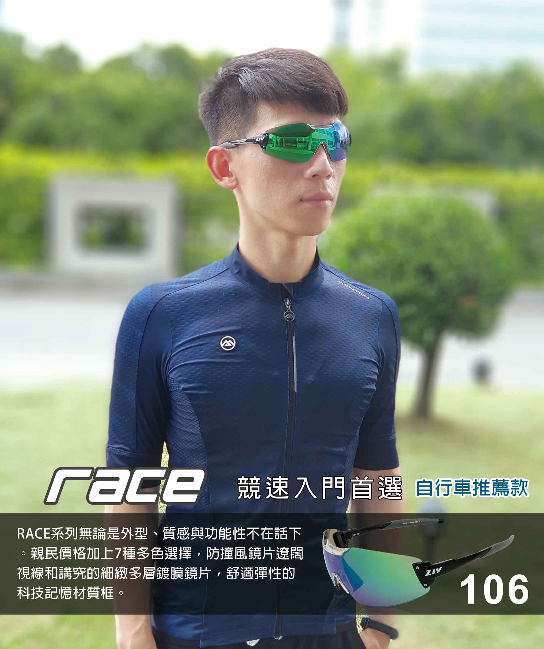 男性配戴RACE系列編號106亮黑運動眼鏡右側畫面