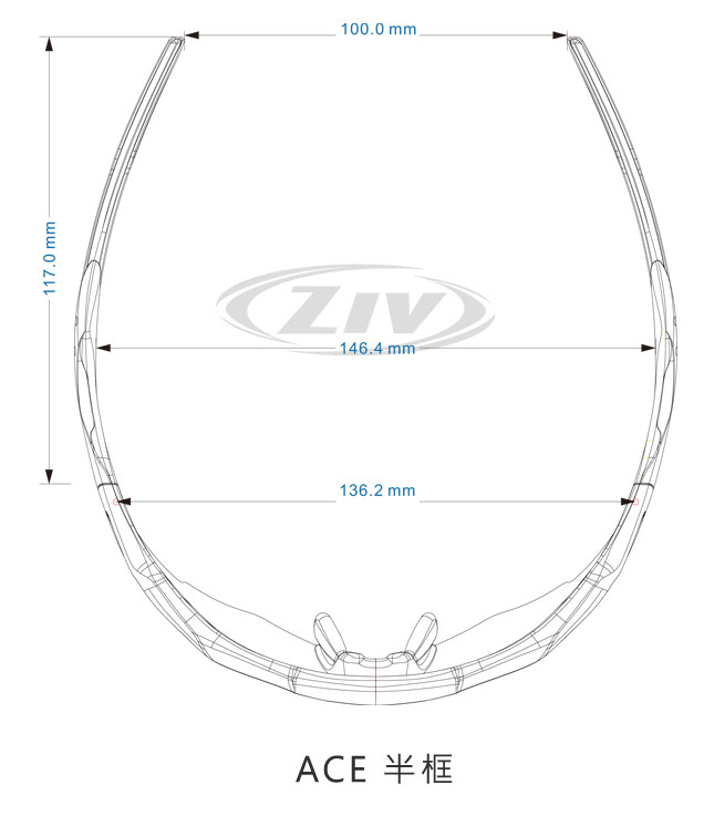 ZIV運動眼鏡,ACE運動眼鏡,尺寸圖,半框