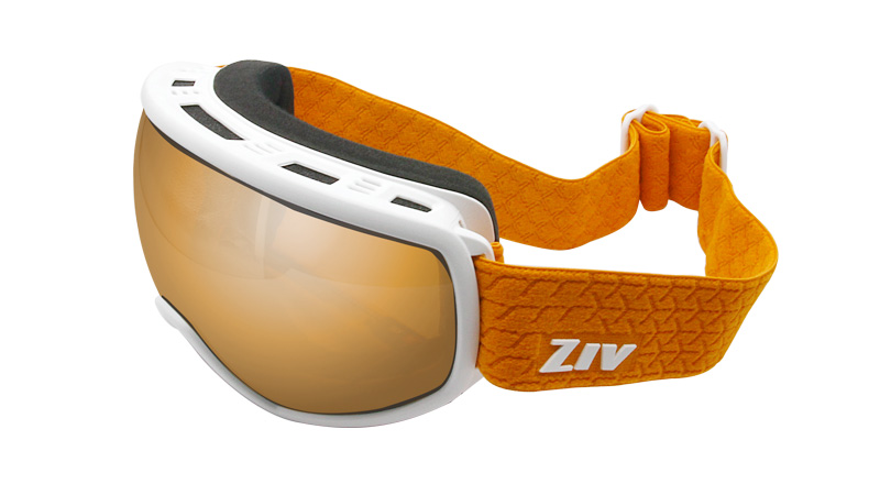 ZIV 雪鏡，白色框橘色織帶。
