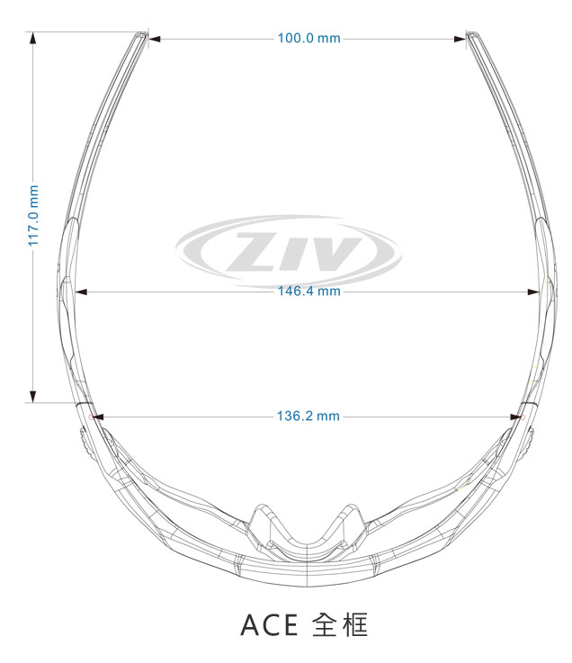 ZIV運動眼鏡,ACE運動眼鏡,尺寸圖,全框