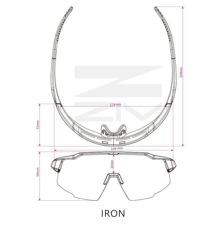IRON運動太陽眼鏡尺寸圖